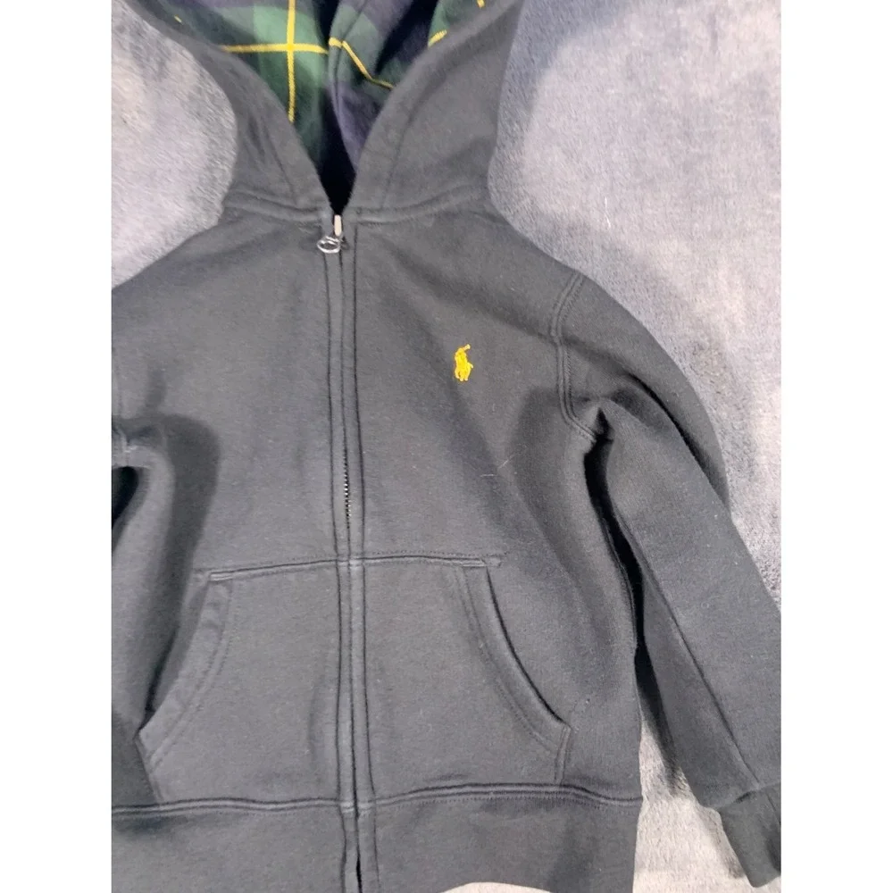 Polo Ralph Lauren Toddler Boys Full Zip Hoodie Black Plaid Lined Size 4T Cotton